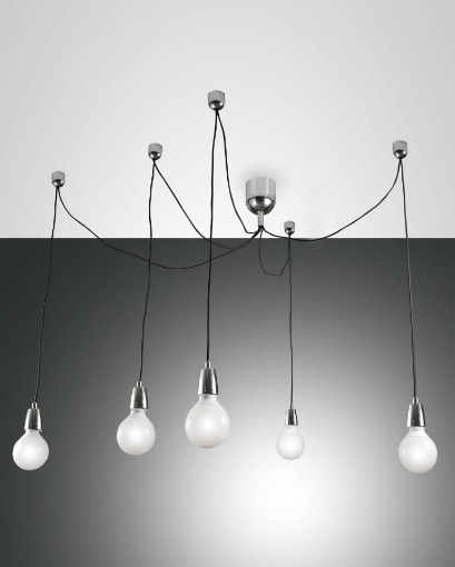 Immagine di Lampadario Cromo per Cucina Sospensioni con Decentramento Blog 5xE27 Fabas 