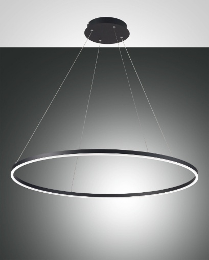 Immagine di Grande Lampadario a Sospensione Anello Nero Led 60w Dimmer Giotto D.100 cm Fabas