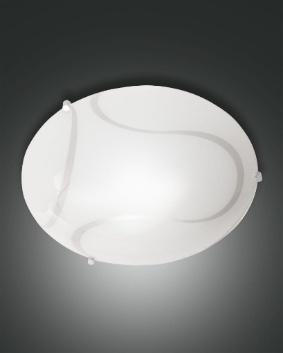 Immagine di Lampada Rotonda da Soffitto Paralume Vetro Bianco Decorato Ø40 cm Magma 2xE27 Fabas