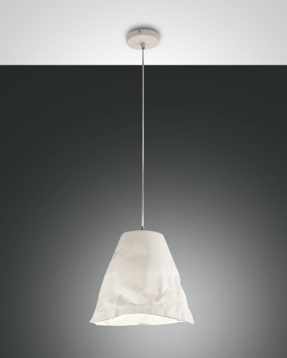 Immagine di Lampadario Bianco Tavolo Cucina Paralume Ceramica Effetto Carta Crumple Fabas