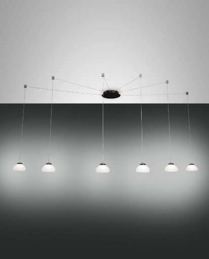 Immagine di Lampadario Led da Cucina 6 Luci con Decentramento Vetri Bianchi Arabella Fabas 