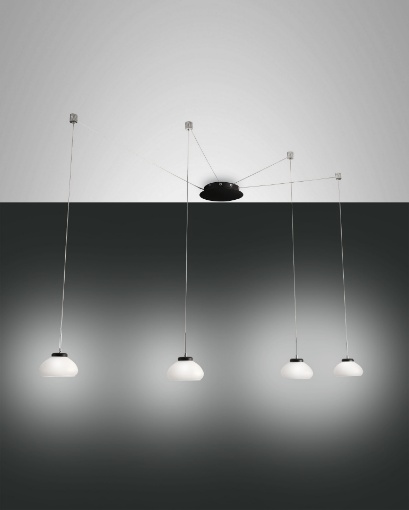 Picture of Lampadario da Cucina 4 Luci Led Paralumi Vetro Bianco con Decentramento Arabella Fabas