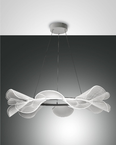 Immagine di Lampadario Bianco Design Petali Texture Effetto Seta Led 40w Dimmer Sylvie Fabas