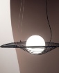 Immagine di Lampadario Design Griglia Metallo Nero e Paralume Sfera Vetro Homa Fabas 