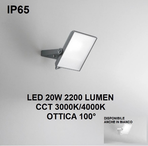 Immagine di Faro Proiettore Per Esterno IP65 Led CCT 20w Luce Selezionabile Axel Intec Light