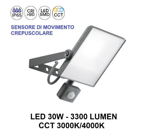 Picture of Proiettore Led Da Esterno 30w CCT Con Sensore Crepuscolare IP65 Axel Intec Light