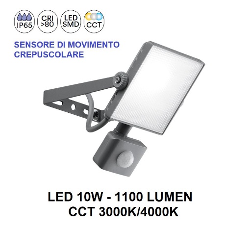 Immagine di Faro Per Esterno Led 10w CCT IP65 Con Sensore Crepuscolare Axel Intec Light