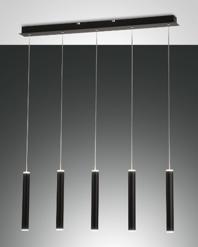 Picture of Lampadario Nero 5 Cilindri in Linea Led per Penisola Bancone Prado Fabas 