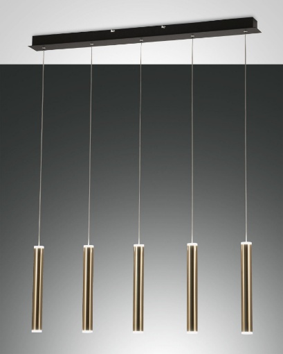 Picture of Elegante Lampadario Bilanciere Nero e Ottone 5 Luci Led Illuminazione Tavoli Prado Fabas