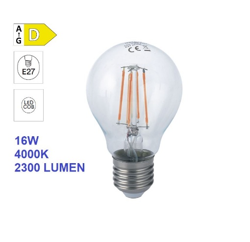 Immagine di Lampadina Led E27 Vetro Trasparente 16W 4000k Luce Naturale 2300 Lumen