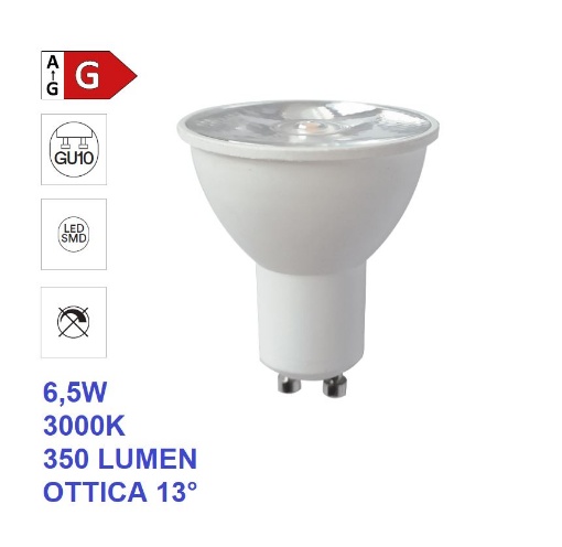 Immagine di Lampadina GU10 LED 6w 3000k 350 Lumen Fascio Stretto 13°