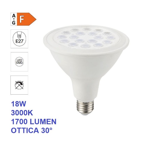 Immagine di Lampadina LED PAR38 E27 18w 3000k Luce Calda 1700Lm Ottica 30°