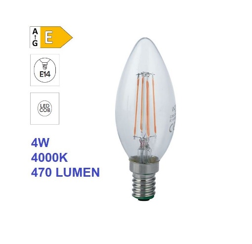 Immagine di Lampadina LED E14 Candela 4W 4000K 470 Lumen Luce Naturale Vetro Trasparente