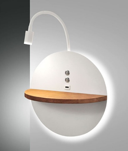 Immagine di Applique Mensola Portaoggetti in Legno e Spot Led con Usb Dual Bianco Fabas