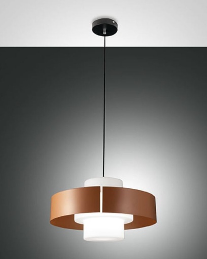 Picture of Elegante Lampadario Loto con Paralume Vetro Soffiato e Fascia Metallica Mattone Fabas