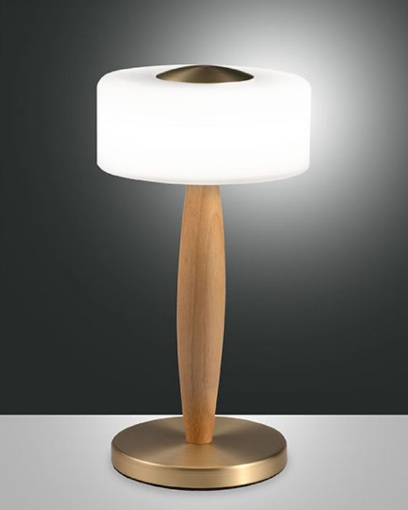 Immagine di Lumetto Decorativo Ottone con Legno e Paralume Vetro Touch Led Elea Fabas