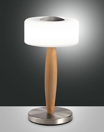 Immagine di Lampada da Comodino Nichel Fusto Legno e Diffusore Vetro Led Touch Elea Fabas