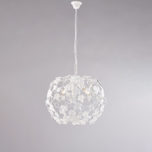 Immagine di Lampadario 3 Luci Ferro Battuto Bianco Shabby Edera Be Light