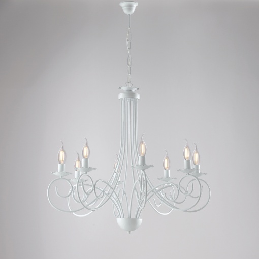 Immagine di Lampadario Classico 8 Bracci Ferro Battuto Alma Bianco Ø67 cm Be Light