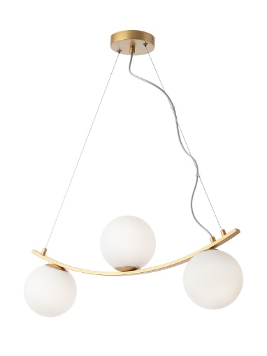 Immagine di Sospensione Design Curvo Oro Sfere Bianche 3 Luci Volley Smarter Lighting