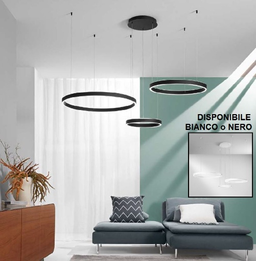 Immagine di Lampadario Decentrato Design Moderno Tre Anelli LED CCT 120w Per Soggiorno Akrobat Fan