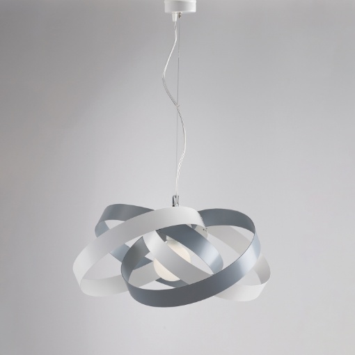 Immagine di Lampadario a Sospensione Moderna Anelli Metallici Bianco e Grigio Vertigo Be Light