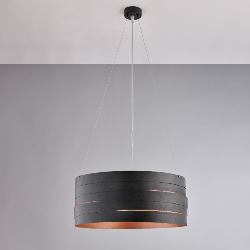 Immagine di Lampadario a Sospensione Rotondo Nero e Rame Mambo 3 Luci Ø45 cm Be Light