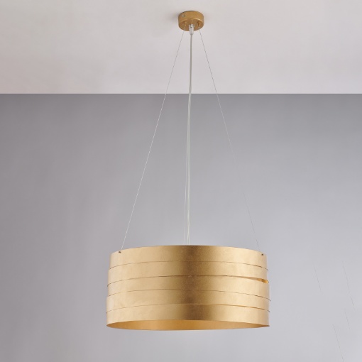 Immagine di Lampada a Sospensione Rotonda Fasce Metalliche Oro Antico Mambo 3xE27 Be Light