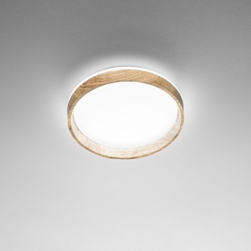 Immagine di Plafoniera Led Rotonda Effetto Legno Naturale 38cm CCT 22w Madera Fan Europe