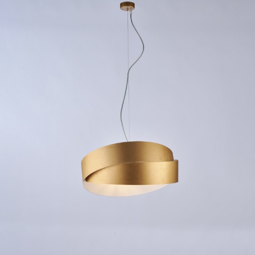 Immagine di Lampada a Sospensione Moderna Fasce Metalliche Bianco e Oro Astro Be Light