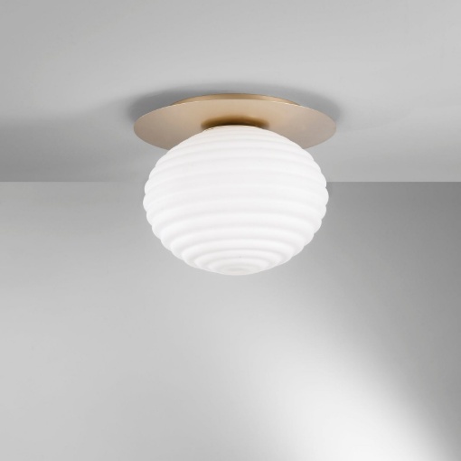 Immagine di Plafoniera Moderna Boccia Vetro Rigato 35 cm Parete Soffitto Ripple Fan Europe