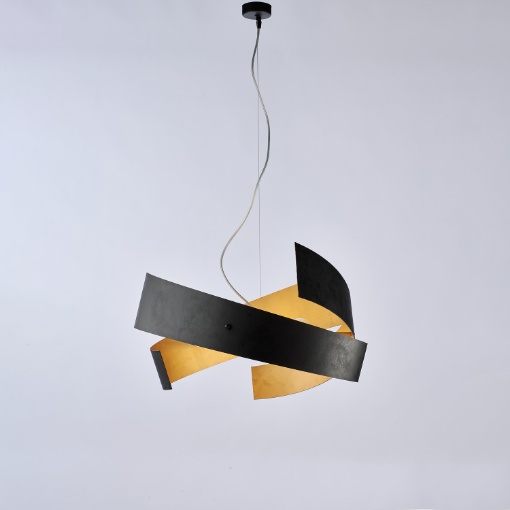 Immagine di Lampadario a Sospensione Fascioni Metallici Nero e Oro Elisa Ø57 cm Be Light