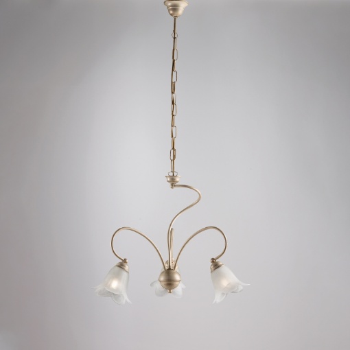 Immagine di Lampadario con 3 Bracci Ferro Battuto Avorio Decoro Oro Alice Be Light