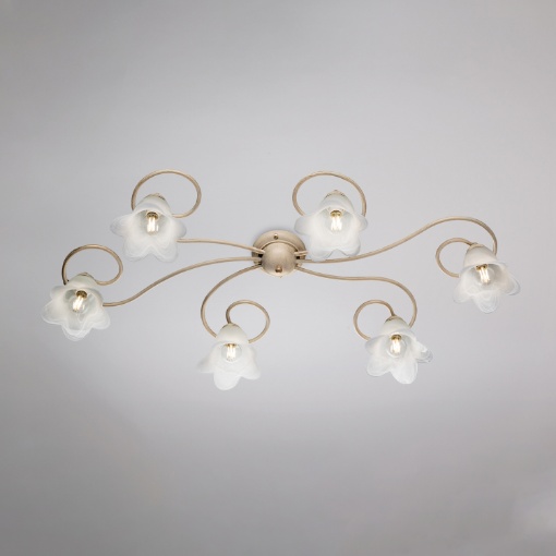 Immagine di Lampada Rustica da Soffitto 6 Luci Ferro Curvo Avorio Oro Alice Be Light