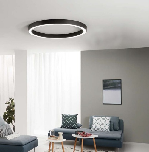 Immagine di Plafoniera Moderna Grande Anello Led 120w CCT 3000k 6500k Per Soggiorno Demos Fan