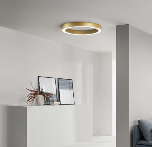 Immagine di Plafoniera Circolare Moderna Oro Anello Led 60w CCT Demos 60cm Fan Europe