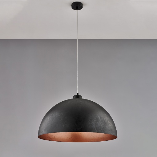 Immagine di Lampada a Sospensione Cupola Metallo Nero Rame Marcus Ø50 cm Be Light