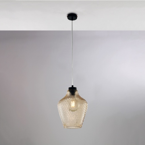 Immagine di Lampada a Sospensione Paralume Vetro Decorativo Soffiato Ambra 1xE27 Maya Be Light