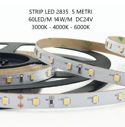 Immagine di Strip Led 2835 60Led/m 14w/m DC24V Bobina Da 5 mt IP20 Intec Light