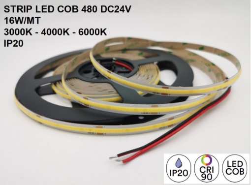 Immagine di Bobina Strip Led Cob 5 Mt 16w/mt 24V CRI90 Per Interni IP20 Intec Light