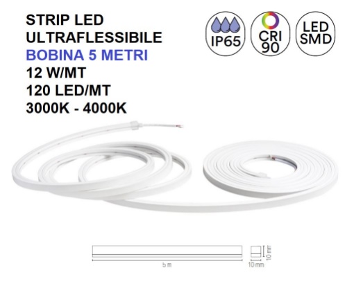 Immagine di Strip Led In Silicone Ultraflessibile Per Esterno 5 Mt 12w/m 120Led/m Flex24V Intec