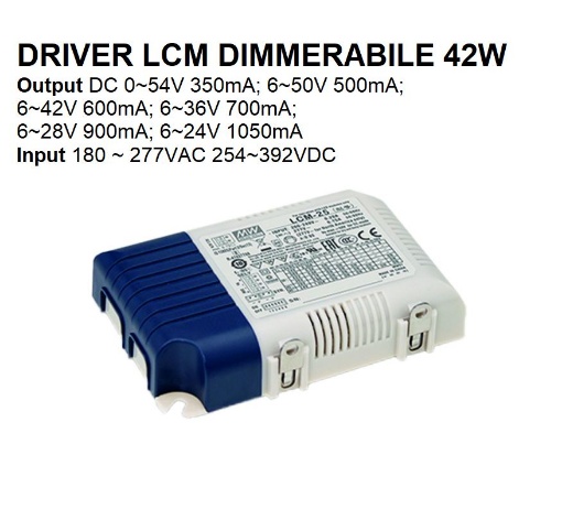 Immagine di Driver MW LCM Dimmerabile 42w Output DC 0-54V Input 180-277VAC 254-392VDC