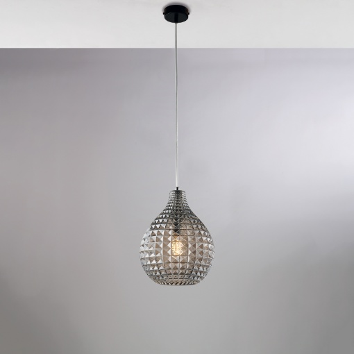 Immagine di Lampada a Sospensione Boccia Vetro Grigio Specchiato Diamante Be Light