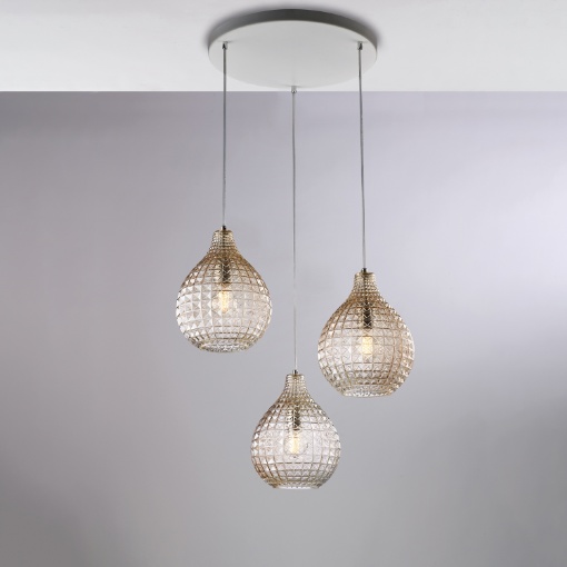 Immagine di Lampadario Rotondo 3 Luci Sfere Vetro Ambra Diamante Ø45 cm Be Light 