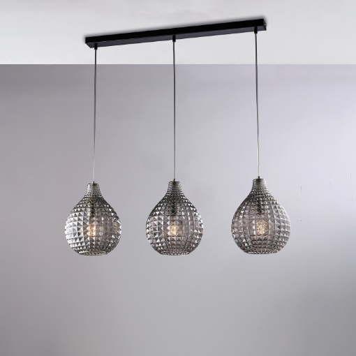 Immagine di Lampadario Cucina Moderna Sfere Vetro Grigio Specchiato 3xE27 Diamante Be Light