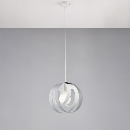 Immagine di Lampada a Sospensione Paralume Tecnica Taglio Laser Bianco e Grigio Tobias 1xE27 Be Light