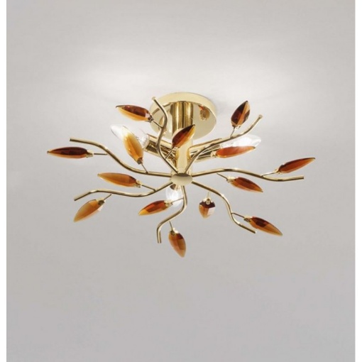 Immagine di Plafoniera Spighe Cristallo Ambra 3 Luci Oro Ottone Crystallivs Affralux