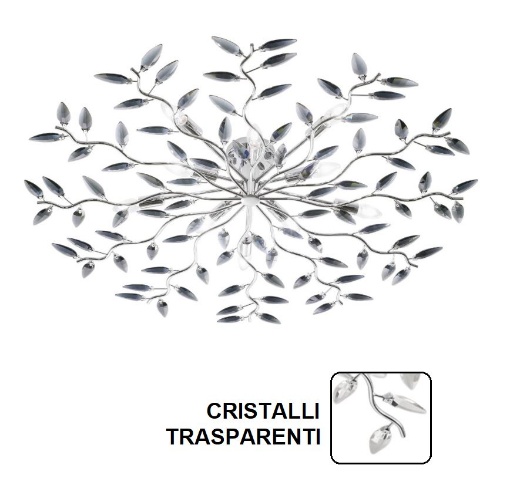 Immagine di Plafoniera Crystallivs 10 Luci Metallo Cromato Con Petali Cristallo Trasparente Affralux