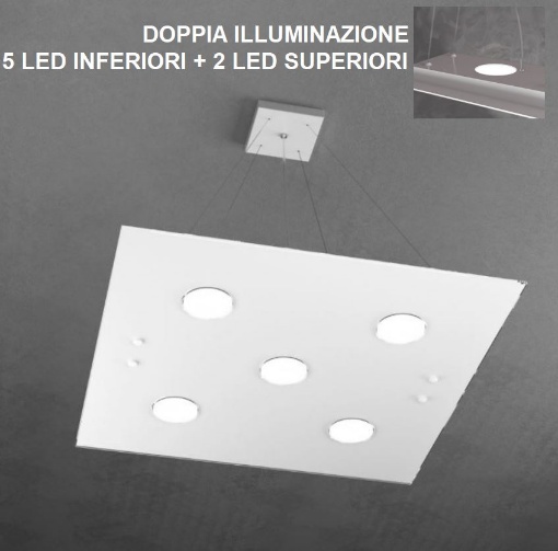 Immagine di Lampadario Led Luminoso In Vetro Bianco Luce Sopra Sotto Path 1141 S5+2 Top Light