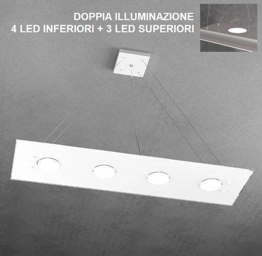 Immagine di Lampadario Led Biemissione Vetro Bianco Rettangolare Path 1141 S4R+3 Top Light